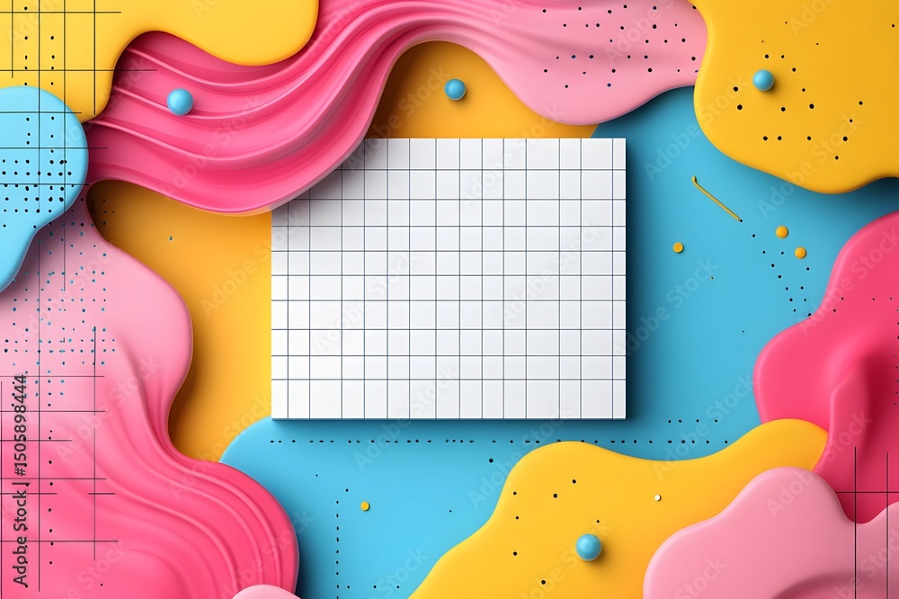 Poster abstract colorful background with grid paper and geometric shapes modern design