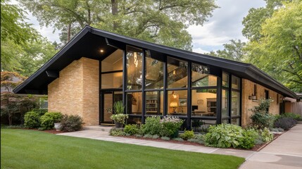 Modern Residential Architecture Showcases Glass and Brick Design in a Tranquil Suburban Setting