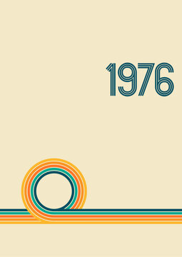 abstract background vector illustration. 1976 date with rainbow colored stripes.