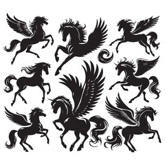 Obraz premium Pegasus Silhouette set royalty free images white baground