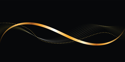 Elegant Gold Wave Design on Black Background. This abstract image features flowing, golden wave patterns on a sophisticated black backdrop.