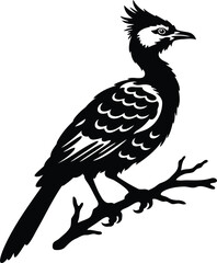 Obraz premium Silhouette of a Crested Bird Perched on Branch Vector Graphic Design.