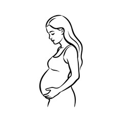 contour drawing pregnant woman side profile vector art