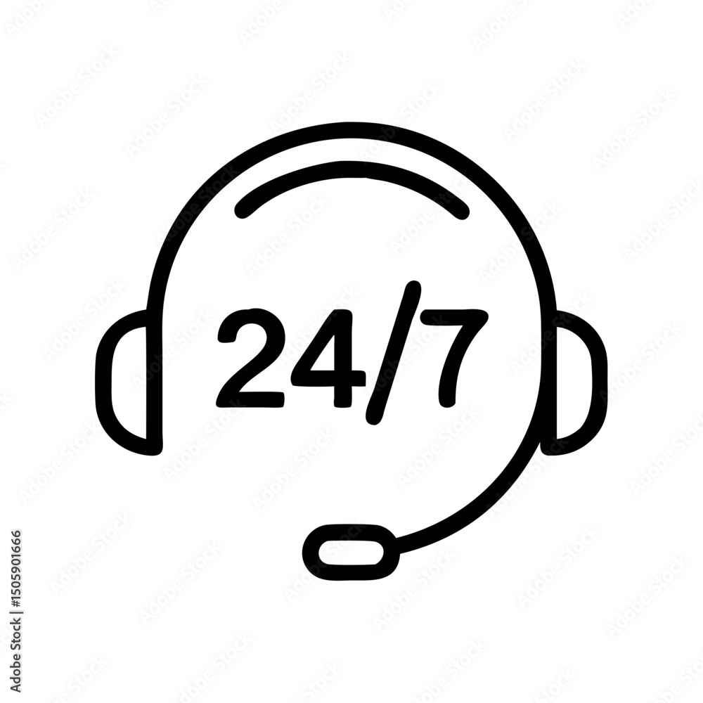 Poster customer support 24 7 icon on transparent background for web and graphic design