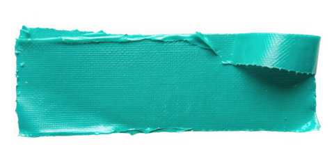A vibrant piece of teal duct tape, slightly curled at one end, showcasing its textured surface and bright color, perfect for DIY projects and repairs.