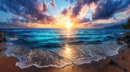 Dramatic sunset over a vibrant ocean