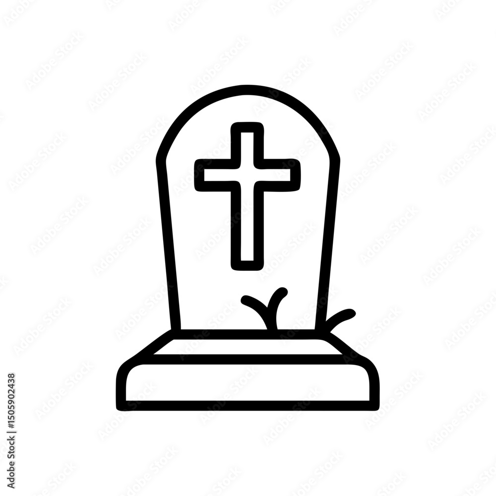 Poster gravestone with cross icon on transparent background for web and graphic design