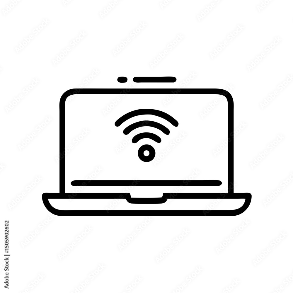 Poster laptop with wi fi signal icon on transparent background for web and graphic design