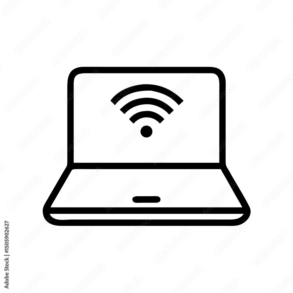 Poster laptop with wi fi signal icon on transparent background for web and graphic design