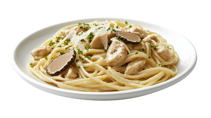 Spaghetti pasta with creamy mushroom sauce and truffle