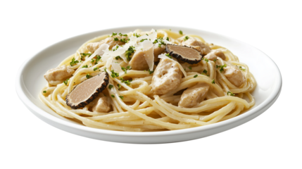 Spaghetti pasta with creamy mushroom sauce and truffle