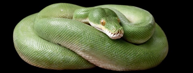 Coiled green snake resting elegantly on a cactus in a sunlit desert landscape surrounded by rocky terrain