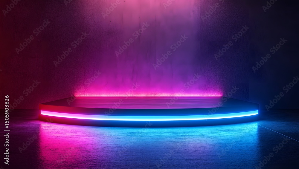 Poster 3d rendering of a futuristic stage with led lights. an empty podium for product presentation in a sc