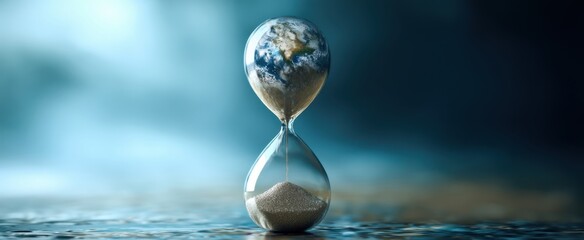 The hourglass featuring Earth symbolizing the passage of time and environmental awareness.