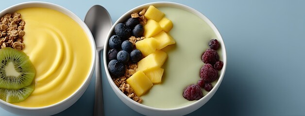 Colors and textures combine in a tantalizing fruit and granola bowl, creatively arranged for a delightful culinary experience