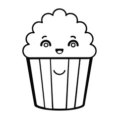 Cute Popcorn Bucket Outline Vector Icon