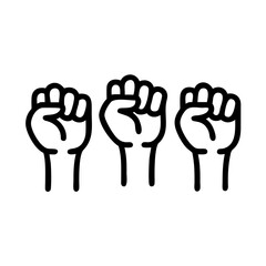 Raised fists justice or protest on transparent background for web and graphic design