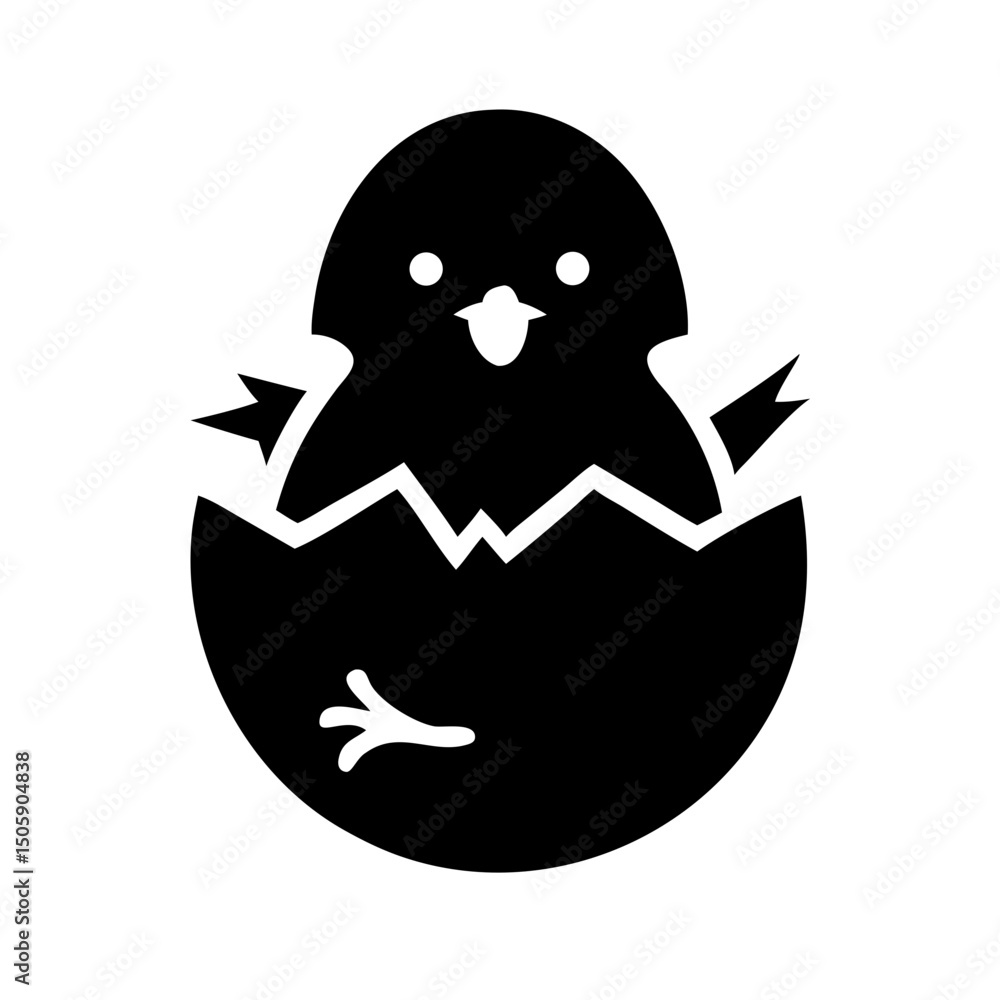Poster silhouette chick in eggshell icon on transparent background for web and graphic design