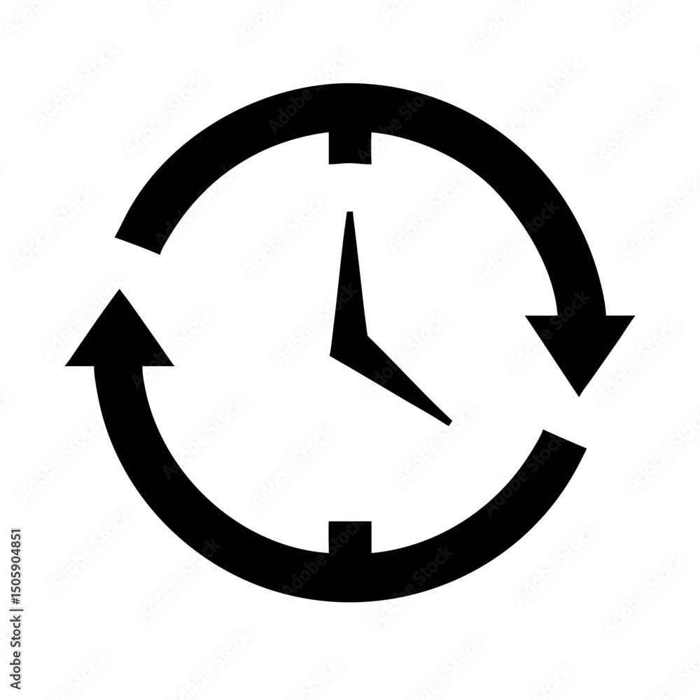 Poster silhouette circular time arrow icon on transparent background for web and graphic design