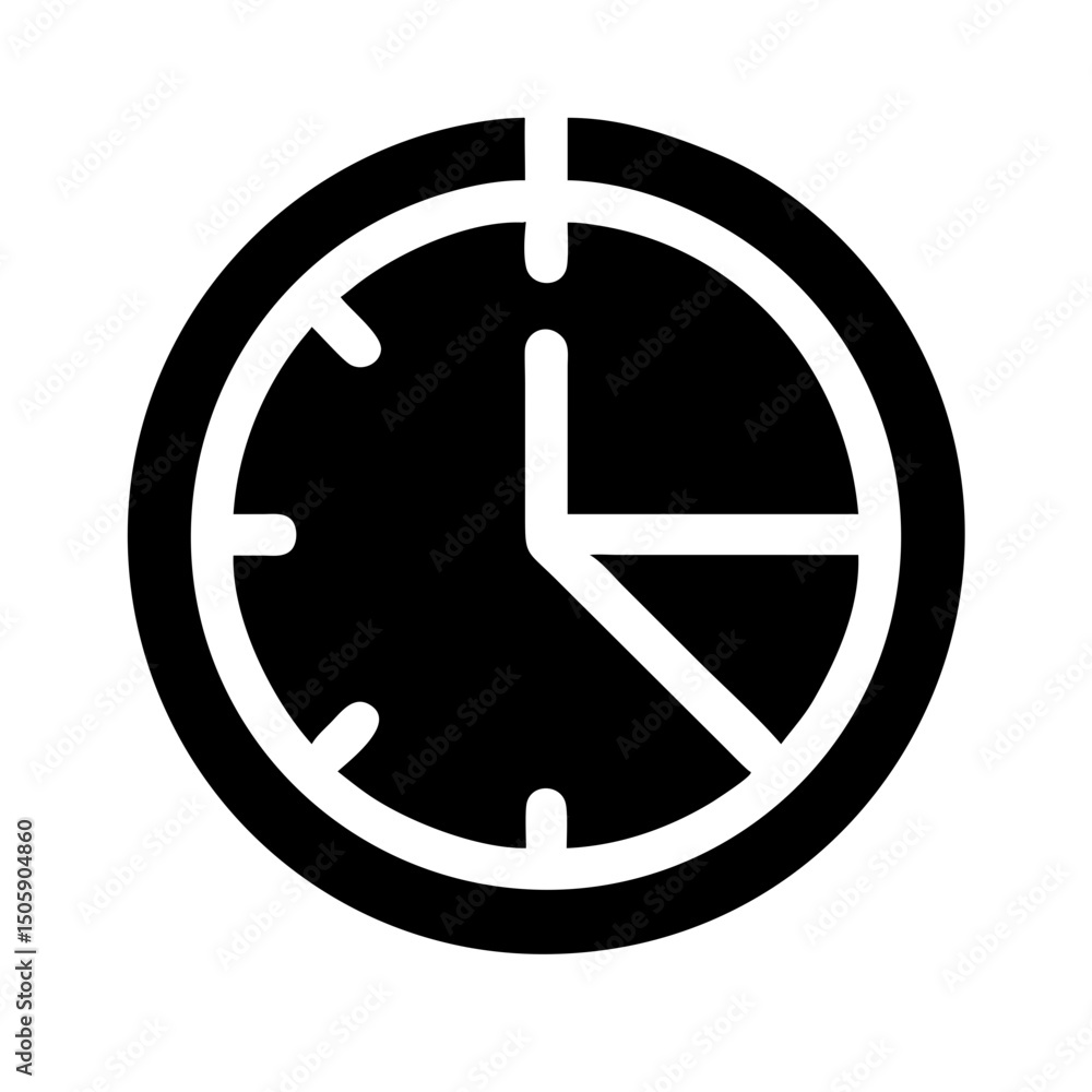 Poster silhouette clock with pie chart icon on transparent background for web and graphic design