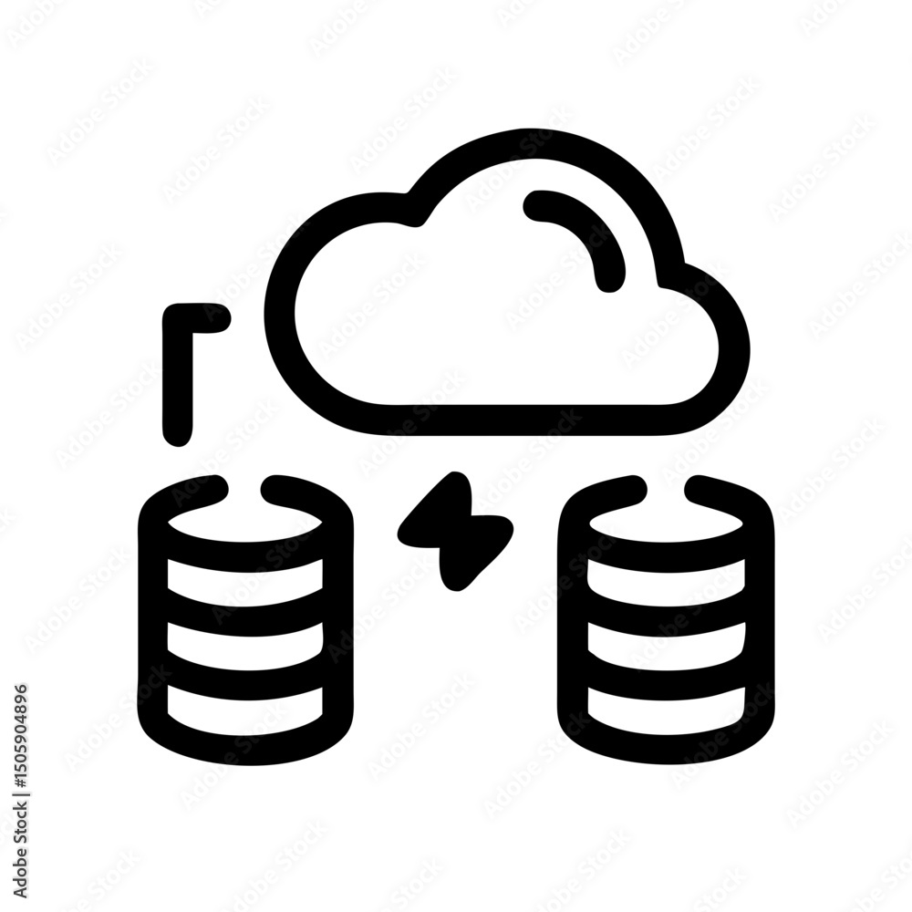 Poster silhouette cloud data exchange icon on transparent background for web and graphic design