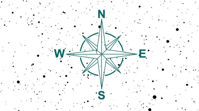 Artistic compass rose design against a black and white abstract starry sky background