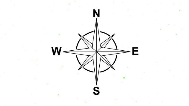 Compass rose graphic with green dust and directional markers on a white background