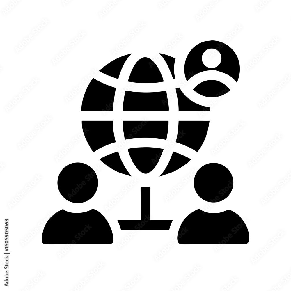 Aufkleber silhouette global work connection icon on transparent background for web and graphic design
