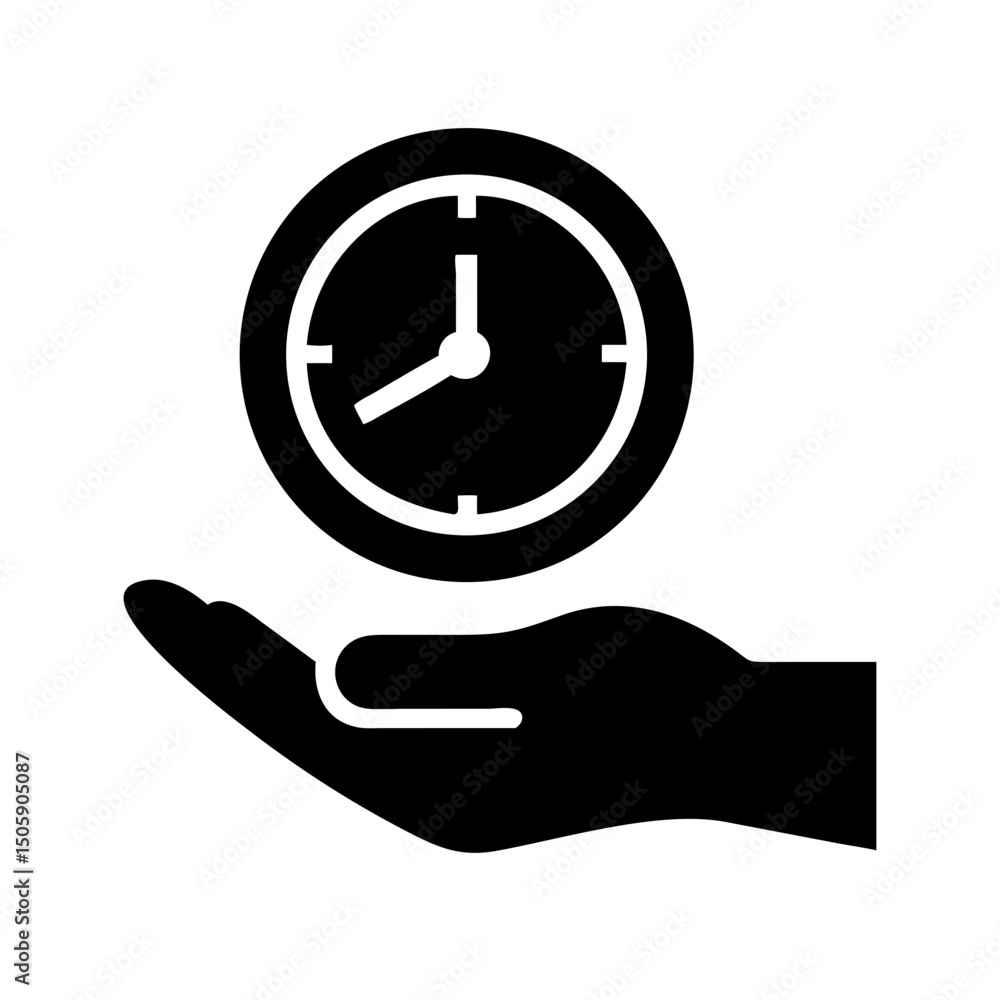 Poster silhouette hand holding clock icon on transparent background for web and graphic design