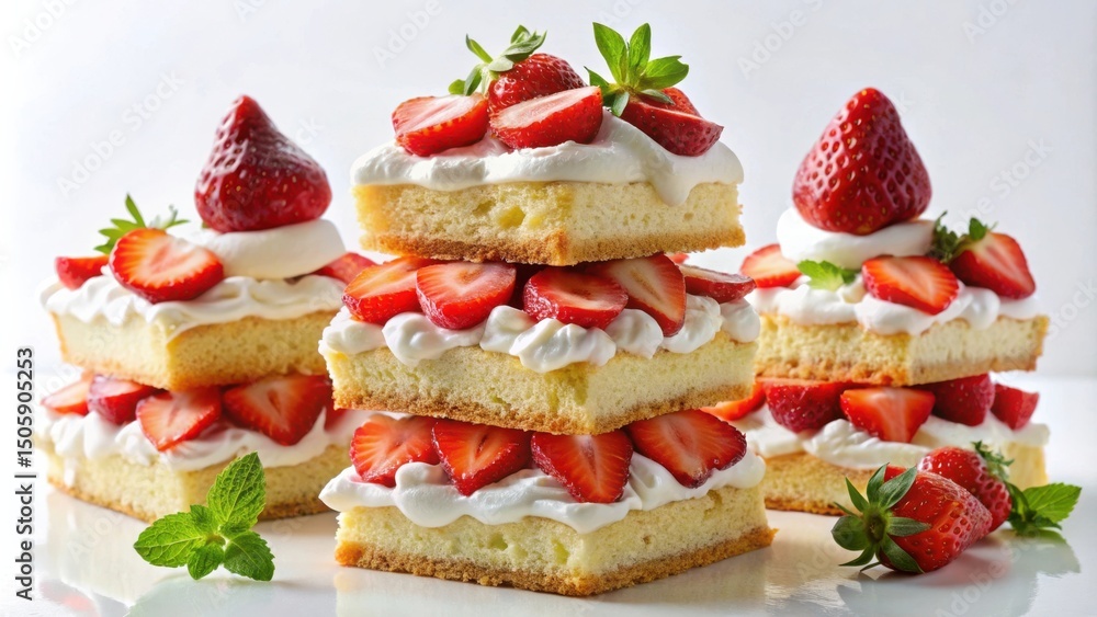 Poster a delightful dessert with layers of fluffy whipped cream and fresh strawberries, creating a mouthwat