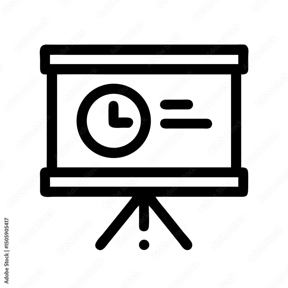 Poster silhouette screen with clock presentation icon on transparent background for web and graphic design