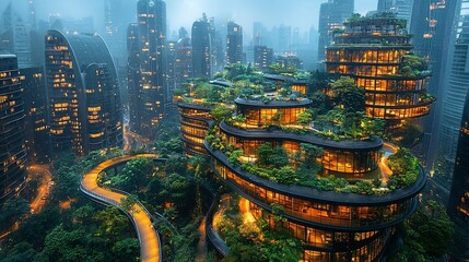 Urban Jungle Architecture, Evening Fog