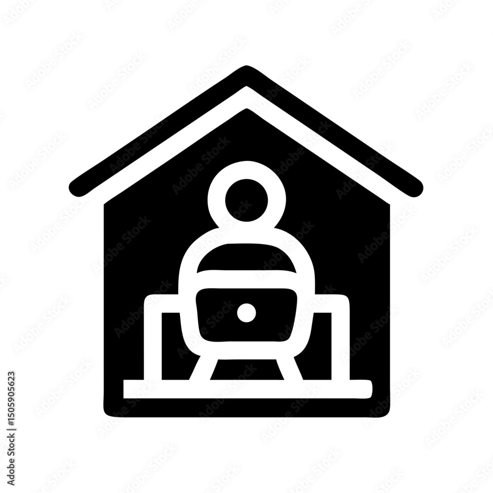 Poster silhouette work from home symbol on transparent background for web and graphic design