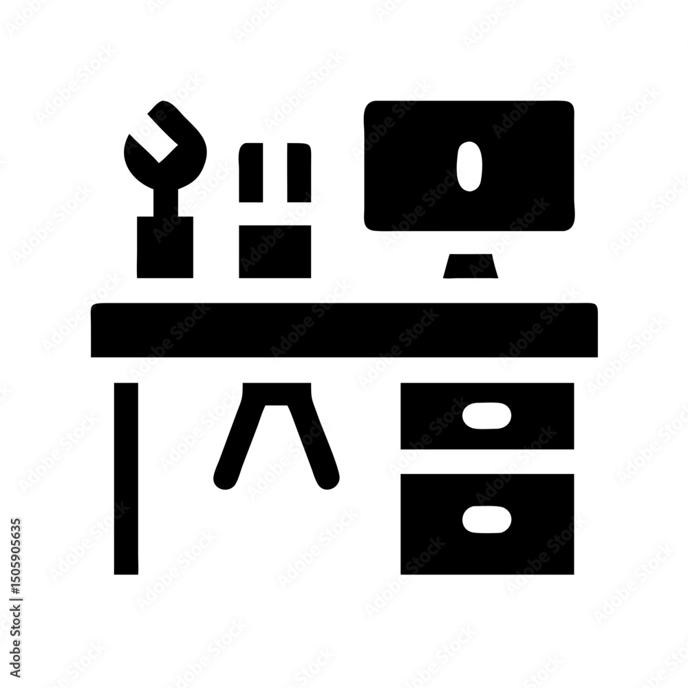 Poster silhouette workspace with tools icon on transparent background for web and graphic design