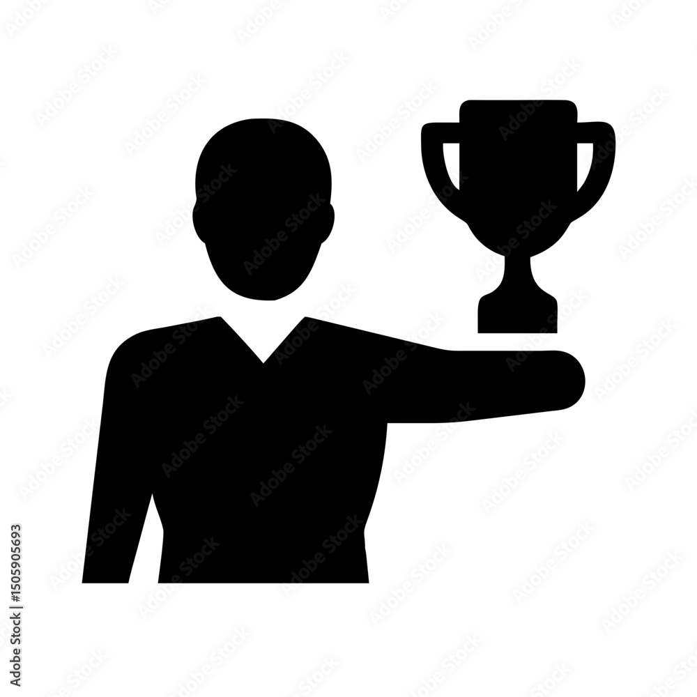 Poster silhouette person with trophy on transparent background for web and graphic design