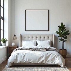 Industrial bedroom style, Soft upholstered headboard, White bed setup, Modern bedroom design
