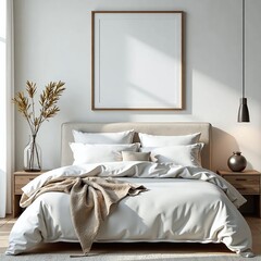 Serene modern bedroom, Soft headboard texture, White bed with pillows, Contemporary bedroom furnishings
