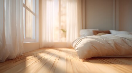 Blurred background of a bedroom with floating bed