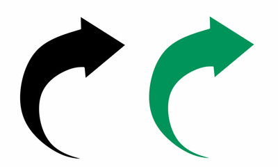 Curved black and green arrows pointing upward and right on a white background. Symbolizing rotation, return, refresh, or movement. Ideal for web icons, app interfaces, modern business design concepts