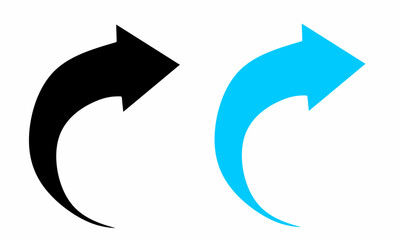 Curved black and blue arrows pointing upward and right on a white background. Symbolizing rotation, return, refresh, or movement. Ideal for web icons, app interfaces, modern business design concepts