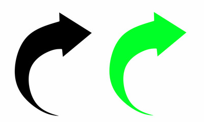 Curved black and green arrows pointing upward and right on a white background. Symbolizing rotation, return, refresh, or movement. Ideal for web icons, app interfaces, modern business design concepts