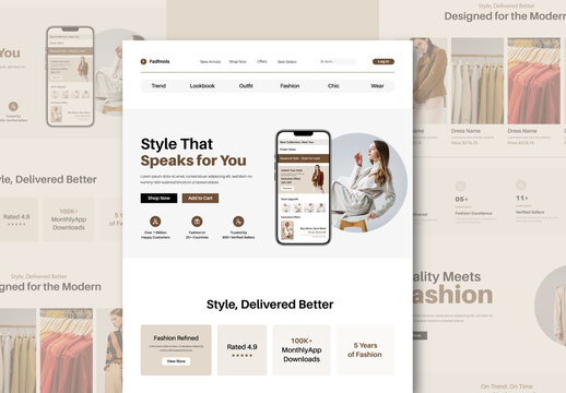 Modern Fashion Landing Page Template Design for Online Stores