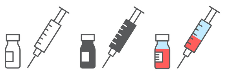 Syringe with vial line icon, covid-19 and injection, vaccine vector icon, vector graphics, editable stroke outline sign, eps 10.