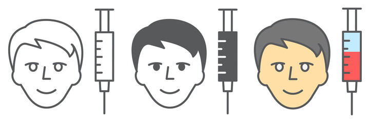 Adult vaccination icon collection, vaccine and injection, covid-19 vaccination vector icon set, vector graphics, editable stroke outline sign