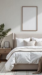 Luxury guest room design, Modern bedroom interior, Soft fabric headboard, White bedding styling
