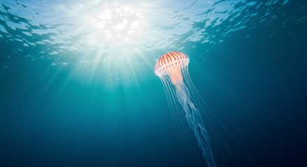 Jellyfish in Ocean with Sunrays