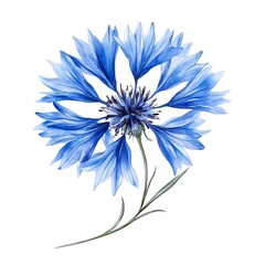 Obraz premium Blue cornflower flower isolated on a white background, macro. Blue cornflower herb or bachelor button flower.