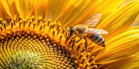 A golden bee collecting nectar from a sunflower