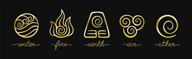 Golden Elemental Symbols Vector Set