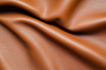 Close-up of Brown Leather Texture with Detailed Grain and Folds.